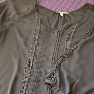 41 Hawthorn Dark Green Blouse with Lace Trim